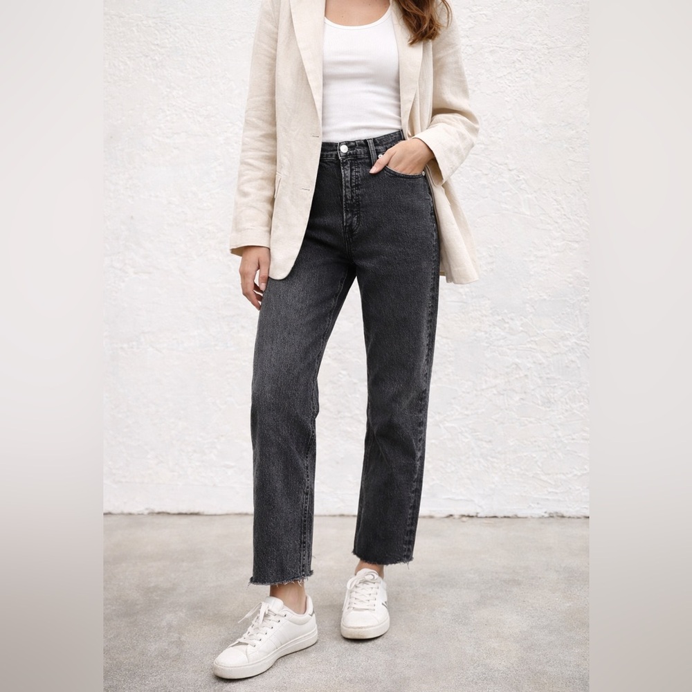 Madewell Perfect Vintage Straight Jeans Y2K Washed Black Textured‎ Denim Sz 28